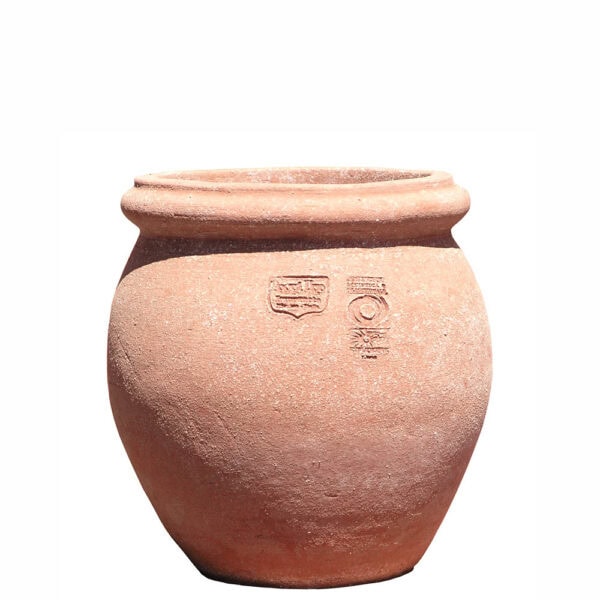 Orcino Bocca Larga in terracotta di Impruneta, vaso liscio ideale come portavaso o portamestoli, con bocca larga per piante e composizioni floreali.