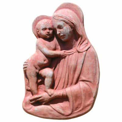 Madonna Robbiana, bassorilievo in terracotta della Collezione Giubileo. Eleganza rinascimentale, spiritualità e resistenza per ogni ambiente.