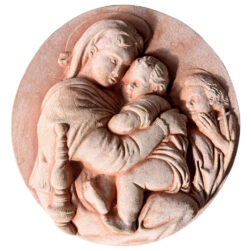 Handcrafted terracotta replica of Raphael's "Madonna della Seggiola," a symbol of devotion and Renaissance art, ideal for any environment and special occasion.