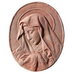 Oval terracotta wall relief of Madonna of the Thumb, sacred devotional artwork