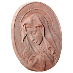 Bassorilievo ovale in terracotta della Madonna del dito appendibile a parete