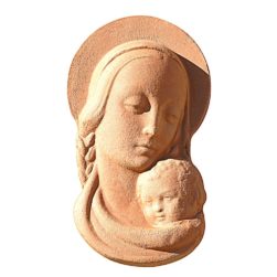 Modern Virgin Mary decoration provided with hanging holes. Modeling made in high relief. Handcrafted, frost resistant.