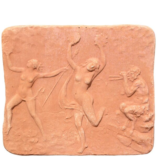 Decorative panel "the dance", provided with hanging holes. Modeling made in high relief. Handmade by master craftsmen with frost-resistant Impruneta clay.