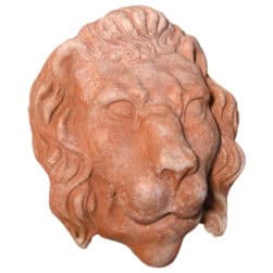 Terracotta Lion mask wall decoration stylized lion head for gardens and classical interiors