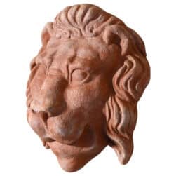Terracotta Lion mask wall decoration stylized lion head for gardens and classical interiors