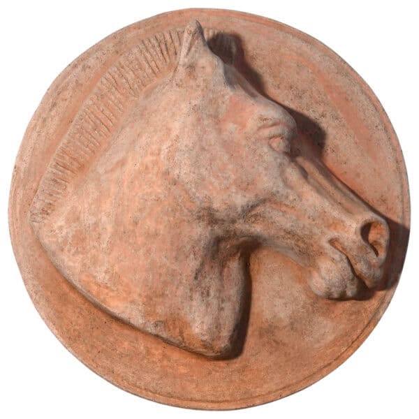 Rilievo circolare Cavallo in Tondo in terracotta con profilo di cavallo per decorazione da parete