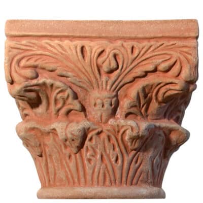 Byzantine Capital in terracotta with stylized vegetal motif for architectural decoration