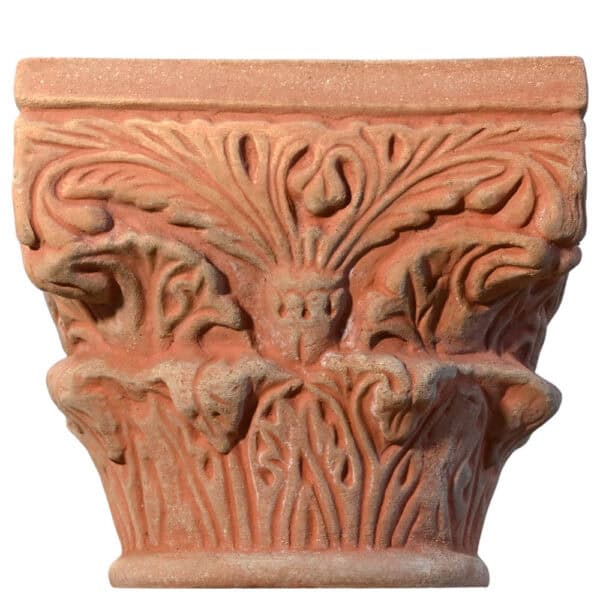 Capitello Bizantino in terracotta con motivo vegetale stilizzato per decorazione architettonica
