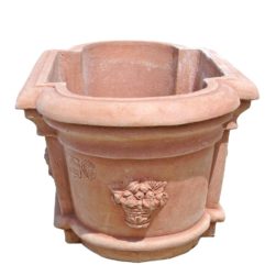 Flower box. Decorated with cornucopias and festooned in relief in a classic style. Square or rectangular section shape. Handmade, frost resistant.