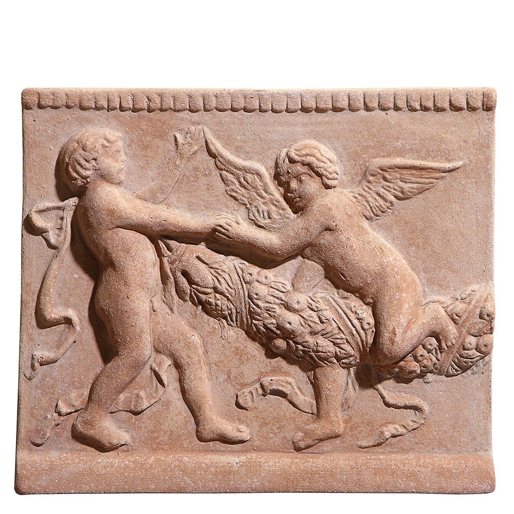 Decorative panel with holes for hanging, depicting detail A of the Della Robbia dance. Modeling made in high relief.