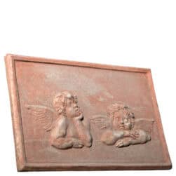 Rilievo in terracotta con due angeli ispirati a Raffaello Sanzio, pannello rettangolare decorativo