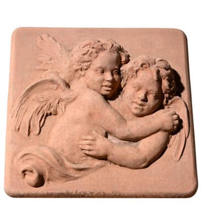 Terracotta relief Embracing angels by P. Cavagna two angels in embrace handmade Tuscan wall panel