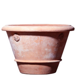 Pot for plants. Cylindrical shape, acquires a beautiful exterior aspect over the course of the seasons. Accessories: flowerpot saucer, Feet