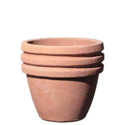 Trevaselli Pot in Impruneta terracotta, showcasing its three distinctive rims and tapered shape, perfect for small plants and decorative use.