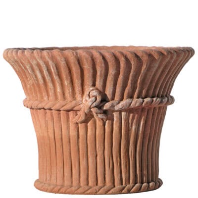 Bamboo vase for garden and apartment plants. Vase with decorated Bamboo design. Classic style vase in Impruneta terracotta. Medium size vase for terrace and home interior. Tuscan terracotta for plants.