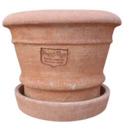 The Small Pot with Hems. A handmade Impruneta terracotta piece with three decorative hems and a timeless design.