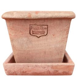 Didorlo Terracotta Impruneta, piccolo vaso quadrato con orlo in terracotta naturale.