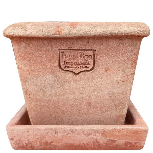 Didorlo Terracotta Impruneta, piccolo vaso quadrato con orlo in terracotta naturale.